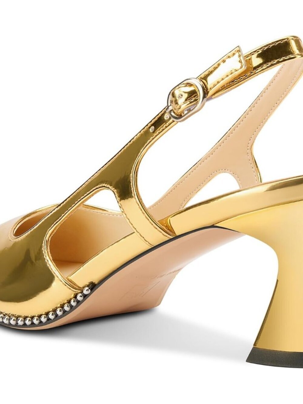 Women's Gold Stylish Pointed Toe Slingback Buckle Ankle Strap Heels Shoes - Picture 4 of 5